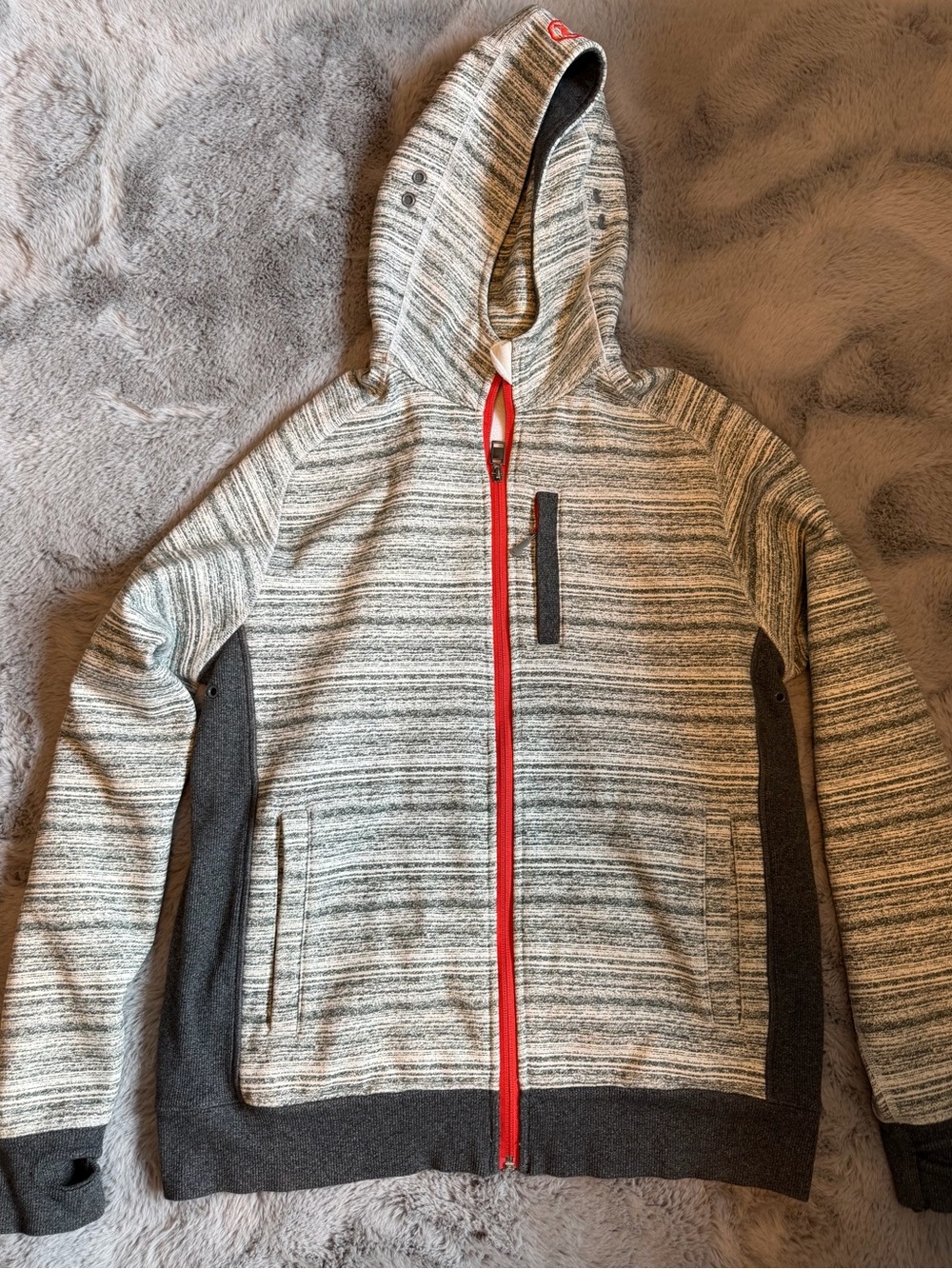 lululemon athletica men’s Heather Gray Zip-Up Hoodie with Red Zipper